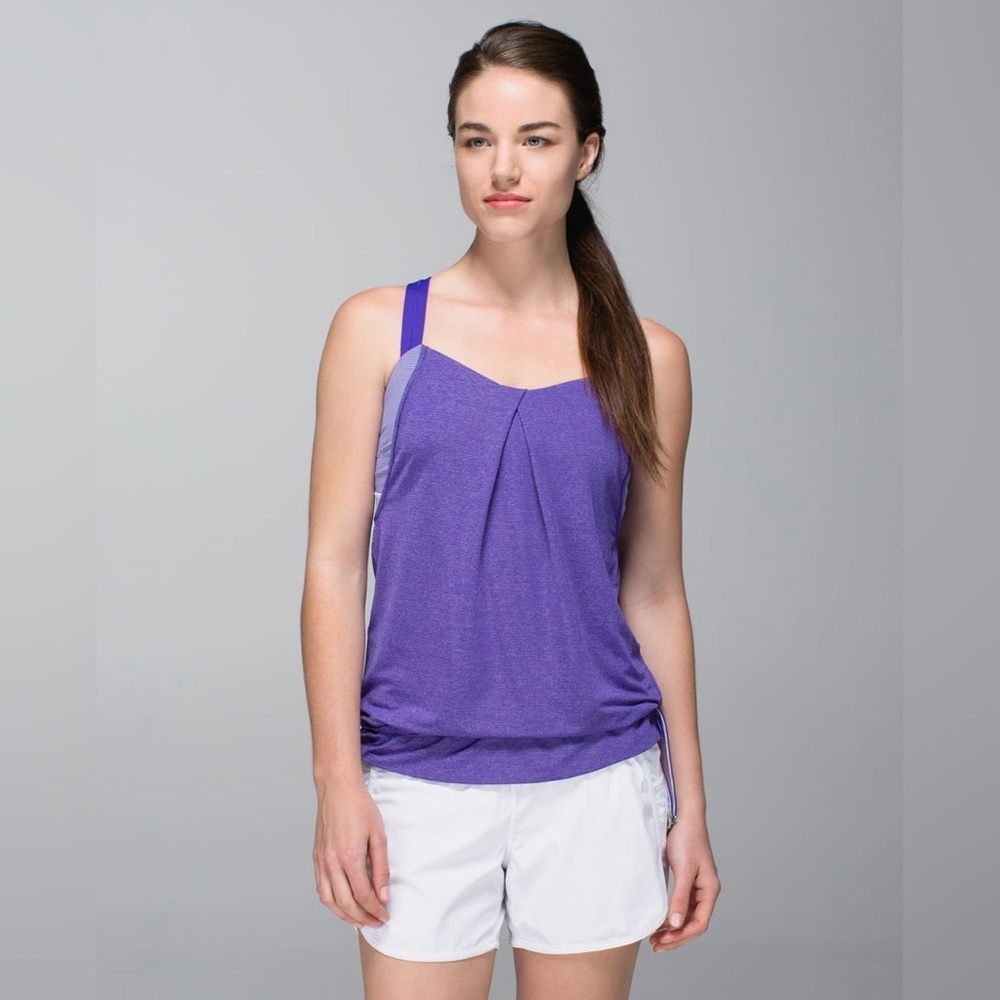 Lululemon Rest Less Tank Heathered Bruised Berry / Wee Stripe Size 4 Bust